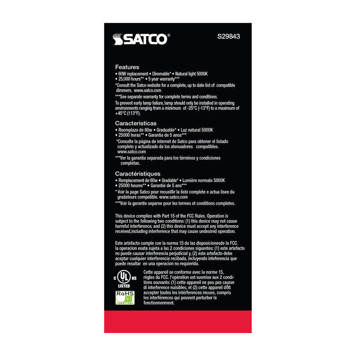 SATCO/NUVO 9.8W A19 LED 5000K GU24 Base 220 Degree Beam Spread 120V (S29843)