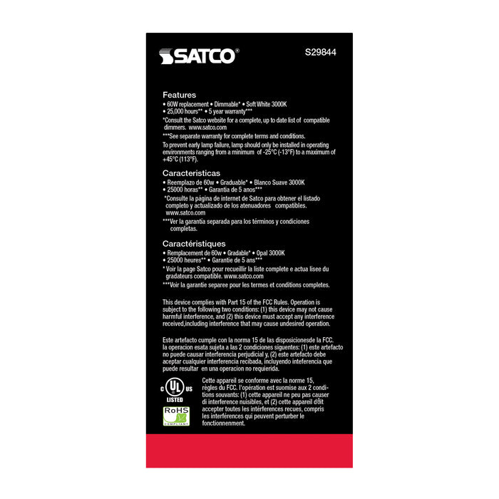 SATCO/NUVO 9.8W A19 LED 3000K GU24 Base 220 Degree Beam Spread 120V (S29844)