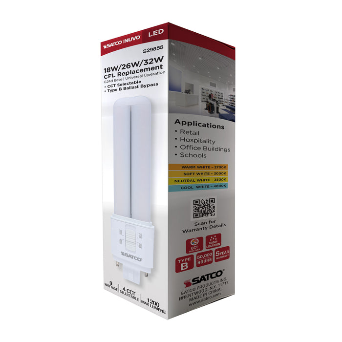 SATCO/NUVO 9W LED PL CCT Selectable 2700K/3000K/3500K/4000K G24D Base Type B 120-277V (S29855)