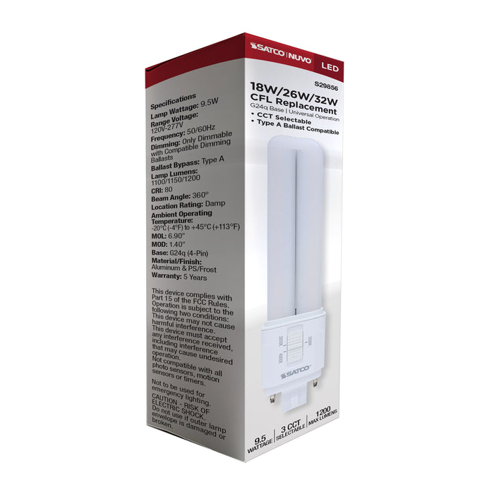 SATCO/NUVO 9.5W LED PL CCT Selectable 3000K/3500K/4000K G24Q Base Type A (S29856)