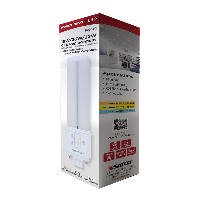 SATCO/NUVO 9.5W LED PL CCT Selectable 3000K/3500K/4000K G24Q Base Type A (S29856)