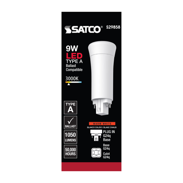 SATCO/NUVO 9W LED PL 4-Pin 3000K 950Lm G24Q Base 50000 Hours 120 Degree Beam Spread Type A Ballast Dependent (S29858)