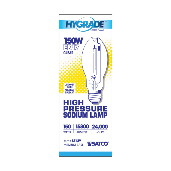 SATCO/NUVO 150W High Pressure Sodium HID Medium Base ED17 Clear 22 CRI 2100K (S3129)
