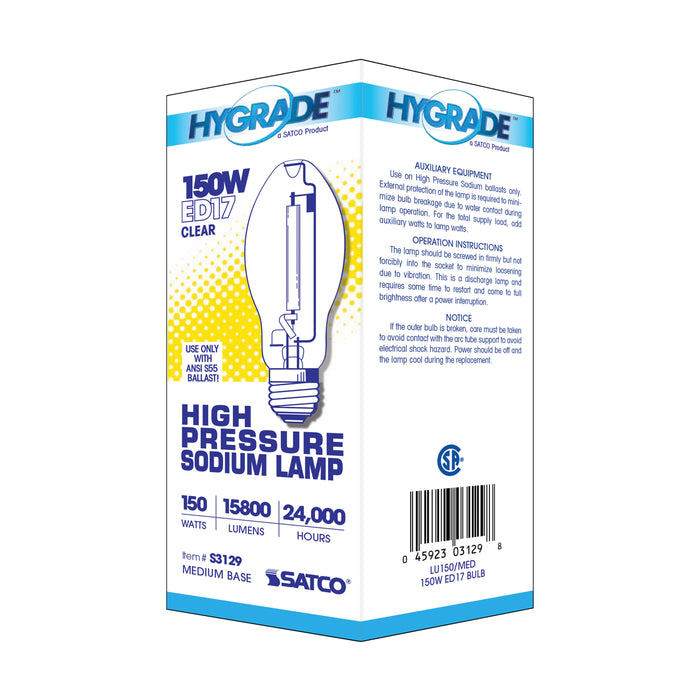 SATCO/NUVO 150W High Pressure Sodium HID Medium Base ED17 Clear 22 CRI 2100K (S3129)