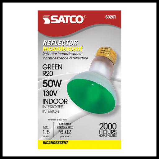 SATCO/NUVO 50R20/G 50W R20 Incandescent Green 2000 Hours Medium Base 130V (S3201)