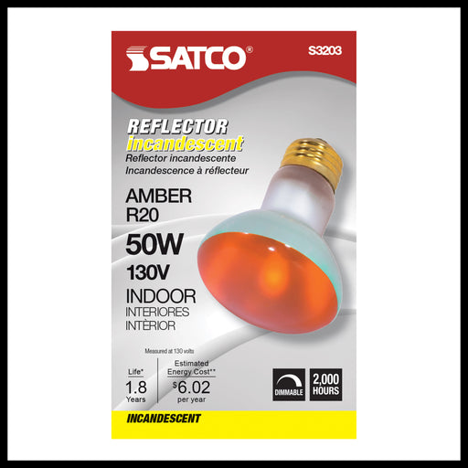 SATCO/NUVO 50R20/A 50W R20 Incandescent Amber 2000 Hours Medium Base 130V (S3203)