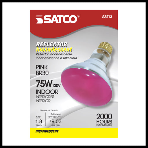 SATCO/NUVO 75W BR30 Incandescent Pink 2000 Hours Medium Base 130V (S3213)