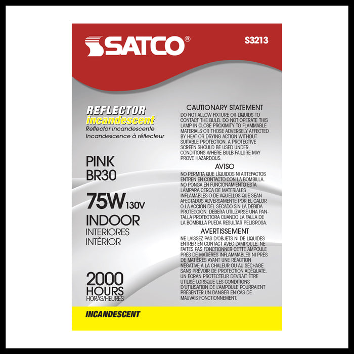 SATCO/NUVO 75W BR30 Incandescent Pink 2000 Hours Medium Base 130V (S3213)