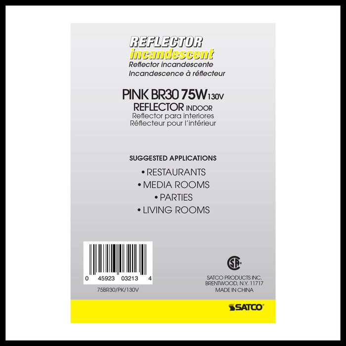 SATCO/NUVO 75W BR30 Incandescent Pink 2000 Hours Medium Base 130V (S3213)