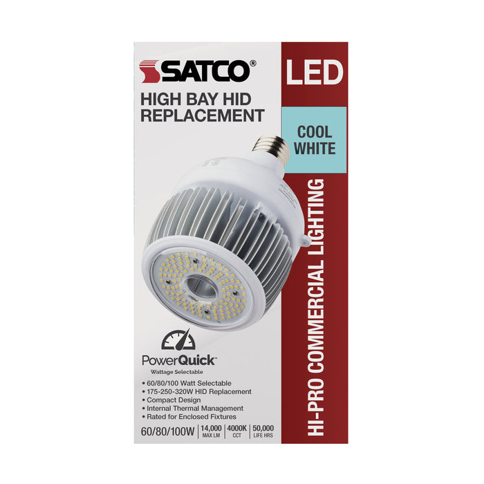 SATCO/NUVO 60W/80W/100W Wattage Selectable LED Hi-Bay Type B Ballast Bypass Mogul Extended 4000K 100V-277V 250W-300W Metal Halide Replacement (S33112)