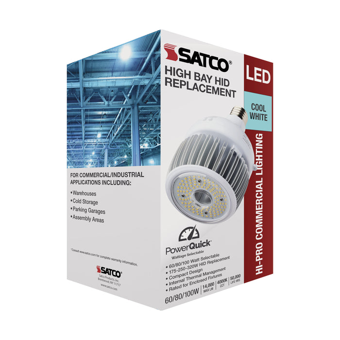 SATCO/NUVO 60W/80W/100W Wattage Selectable LED Hi-Bay Type B Ballast Bypass Mogul Extended 4000K 100V-277V 250W-300W Metal Halide Replacement (S33112)