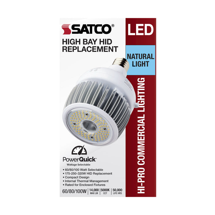 SATCO/NUVO 60W/80W/100W Wattage Selectable LED Hi-Bay Type B Ballast Bypass Mogul Extended 5000K 100V-277V 250W-300W Metal Halide Replacement (S33113)