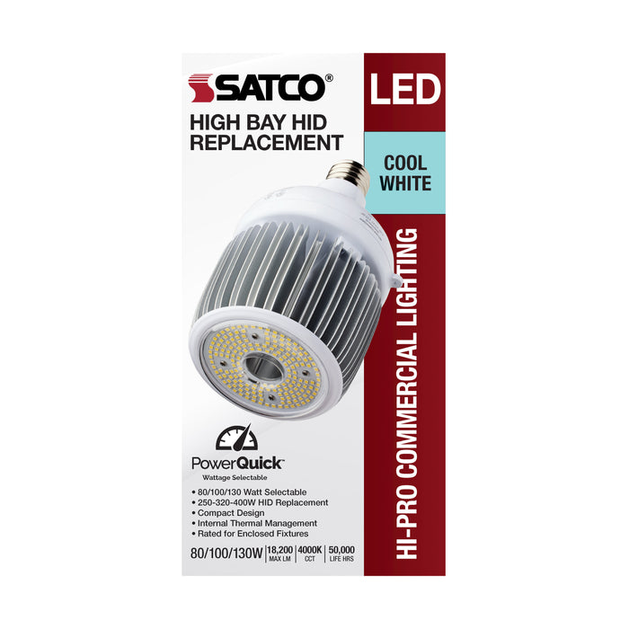 SATCO/NUVO 80W/100/130W Wattage Selectable LED Hi-Bay Type B Ballast Bypass Mogul Extended 4000K 100V-277V 250W-400W Metal Halide Replacement (S33114)