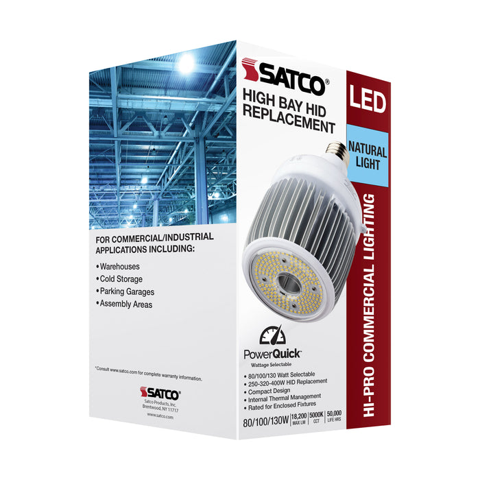 SATCO/NUVO 80W/100/130W Wattage Selectable LED Hi-Bay Type B Ballast Bypass Mogul Extended 5000K 100V-277V 250W-400W Metal Halide Replacement (S33115)