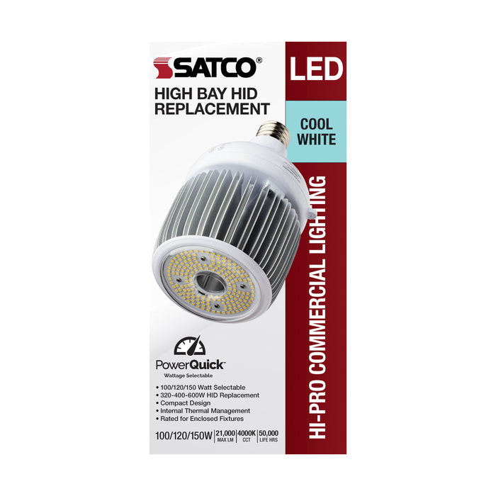 SATCO/NUVO 100W/120/150W Wattage Selectable LED Hi-Bay Type B Ballast Bypass Mogul Extended 4000K 100V-277V 400W-600W Metal Halide Replacement (S33116)
