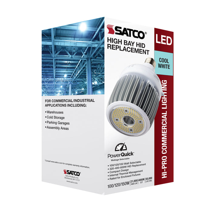 SATCO/NUVO 100W/120/150W Wattage Selectable LED Hi-Bay Type B Ballast Bypass Mogul Extended 4000K 100V-277V 400W-600W Metal Halide Replacement (S33116)