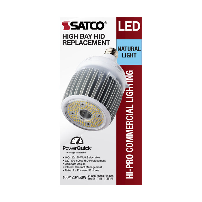 SATCO/NUVO 100W/120/150W Wattage Selectable LED Hi-Bay Type B Ballast Bypass Mogul Extended 5000K 100V-277V 400W-600W Metal Halide Replacement (S33117)