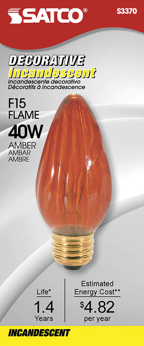 SATCO/NUVO 40W F15 Incandescent Amber 1500 Hours Medium Base 120V (S3370)
