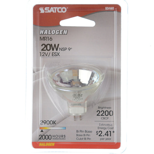 SATCO/NUVO 20MR16/NSP 20W Halogen MR16 ESX 2000 Hours Miniature 2 Pin Round Base 12V 2900K (S3460)
