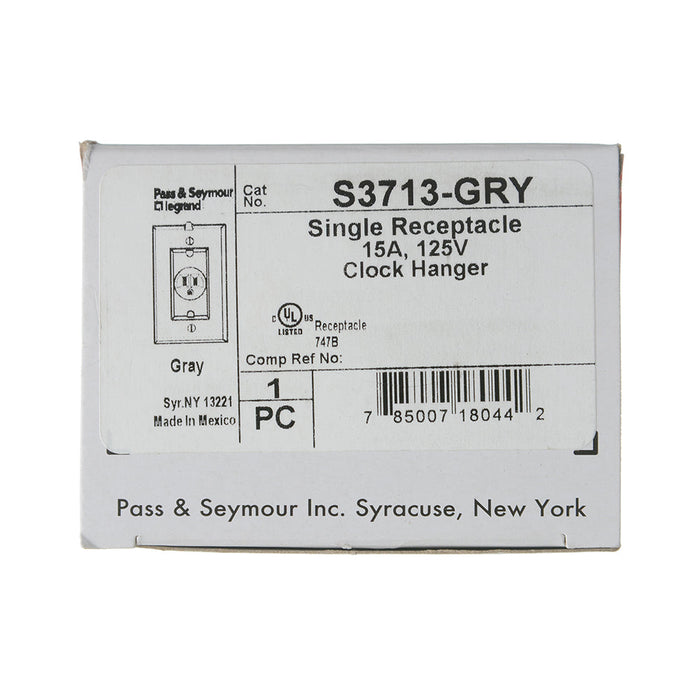 Pass And Seymour Receptacle Recessed 15A/125V Gray With Plate (S3713GRY)
