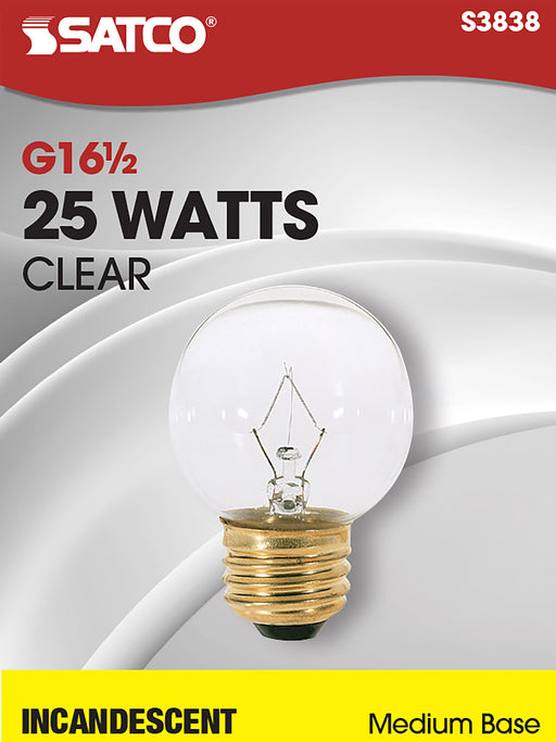 SATCO/NUVO 25W G16 1/2 Incandescent Clear 1500 Hours 220Lm Medium Base 120V (S3838)
