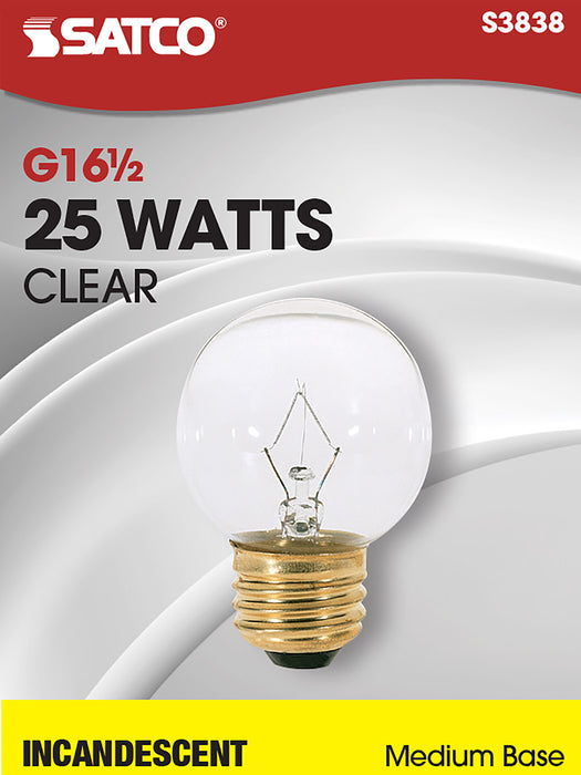 SATCO/NUVO 25W G16 1/2 Incandescent Clear 1500 Hours 220Lm Medium Base 120V (S3838)