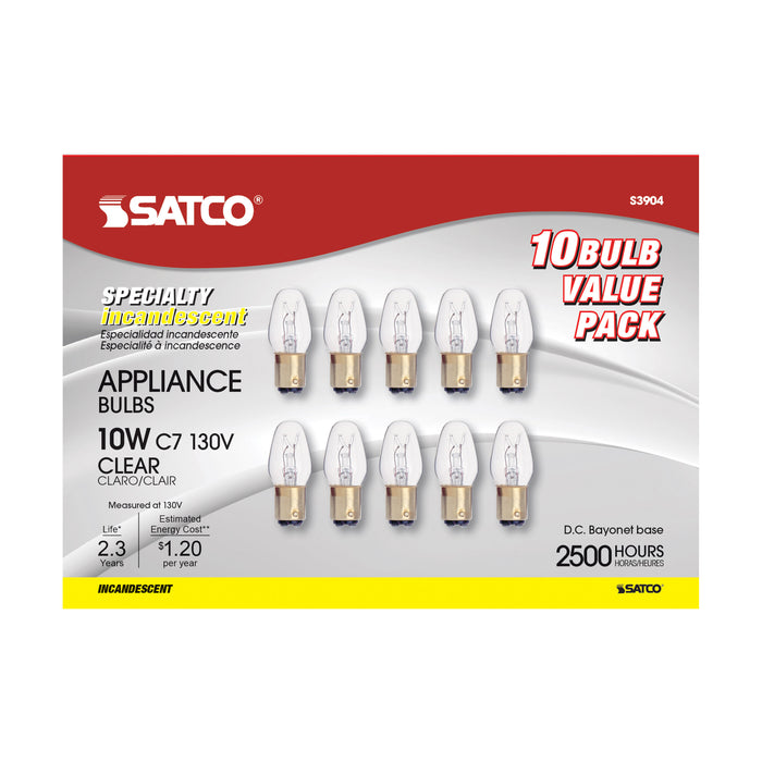 SATCO/NUVO 10C7/DC 10W C7 Incandescent Clear 2500 Hours 60Lm DC Bay Base 130V 2700K (S3904)