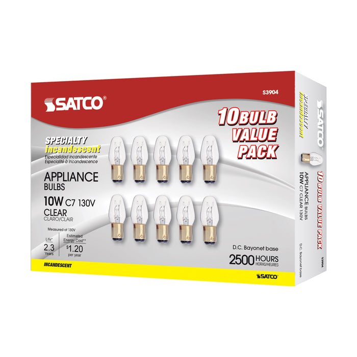 SATCO/NUVO 10C7/DC 10W C7 Incandescent Clear 2500 Hours 60Lm DC Bay Base 130V 2700K (S3904)