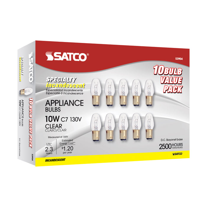 SATCO/NUVO 10C7/DC 10W C7 Incandescent Clear 2500 Hours 60Lm DC Bay Base 130V 2700K (S3904)