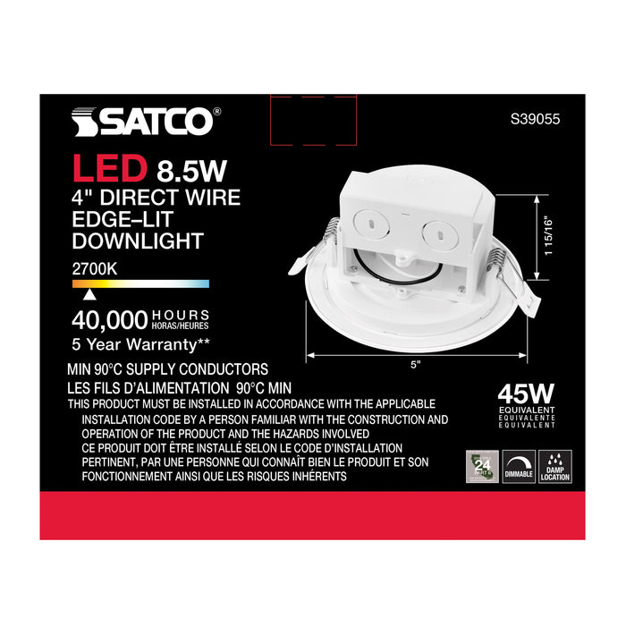 SATCO/NUVO 8.5W LED Direct Wire Downlight Edge-Lit 4 Inch 2700K 120V Dimmable (S39055)