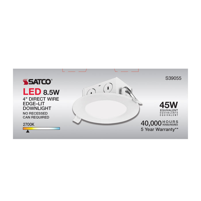 SATCO/NUVO 8.5W LED Direct Wire Downlight Edge-Lit 4 Inch 2700K 120V Dimmable (S39055)