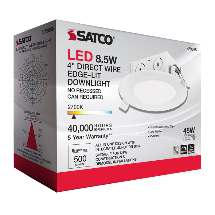 SATCO/NUVO 8.5W LED Direct Wire Downlight Edge-Lit 4 Inch 2700K 120V Dimmable (S39055)