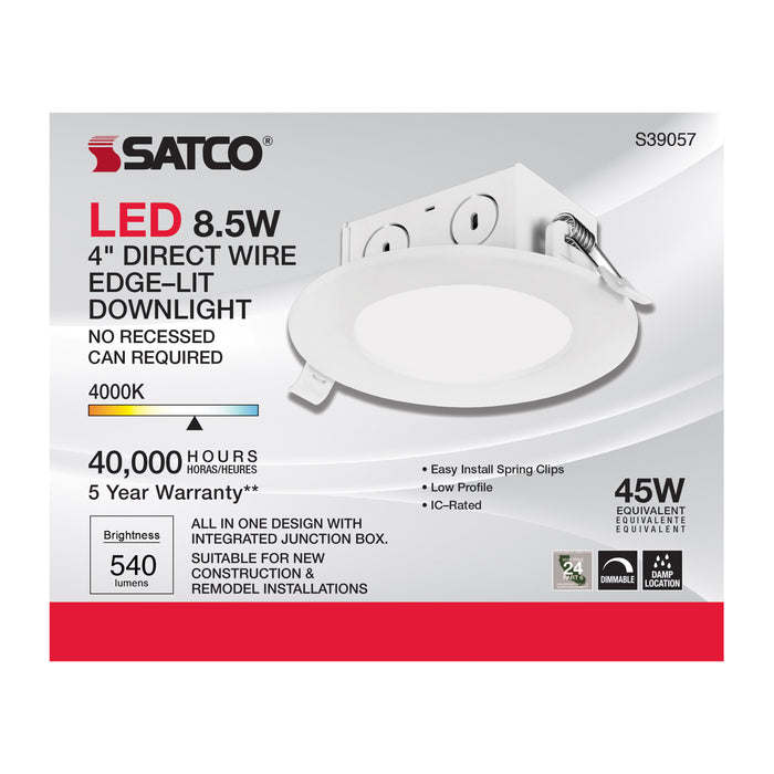 SATCO/NUVO 8.5W LED Direct Wire Downlight Edge-Lit 4 Inch 4000K 120V Dimmable (S39057)