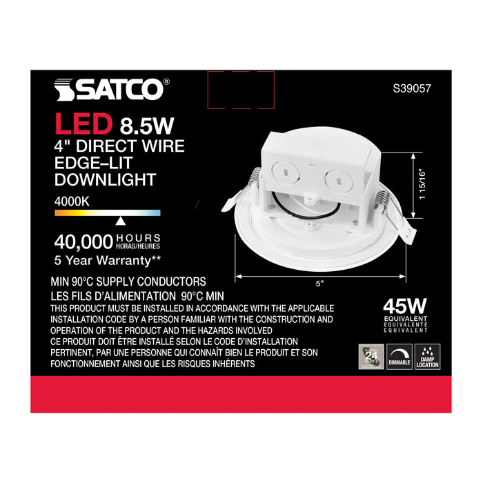 SATCO/NUVO 8.5W LED Direct Wire Downlight Edge-Lit 4 Inch 4000K 120V Dimmable (S39057)