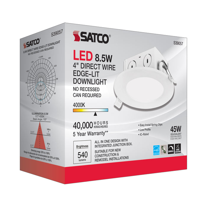 SATCO/NUVO 8.5W LED Direct Wire Downlight Edge-Lit 4 Inch 4000K 120V Dimmable (S39057)