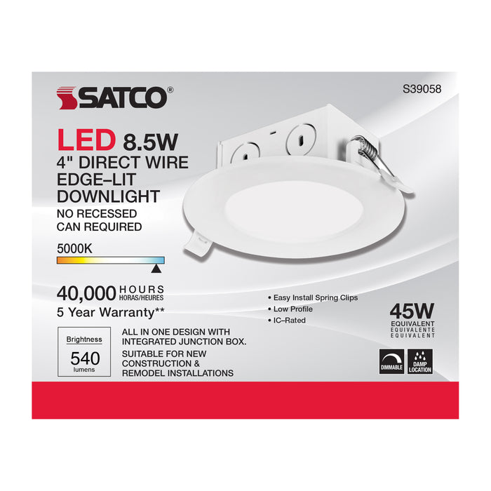 SATCO/NUVO 8.5W LED Direct Wire Downlight Edge-Lit 4 Inch 5000K 120V Dimmable (S39058)