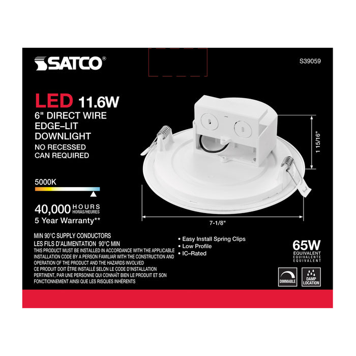SATCO/NUVO 11.6W LED Direct Wire Downlight Edge-Lit 5-6 Inch 5000K 120V Dimmable (S39059)
