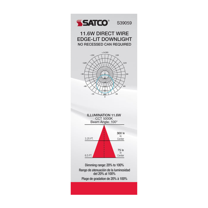 SATCO/NUVO 11.6W LED Direct Wire Downlight Edge-Lit 5-6 Inch 5000K 120V Dimmable (S39059)