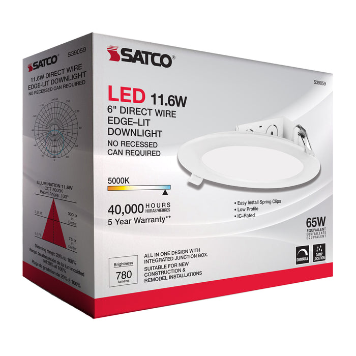 SATCO/NUVO 11.6W LED Direct Wire Downlight Edge-Lit 5-6 Inch 5000K 120V Dimmable (S39059)