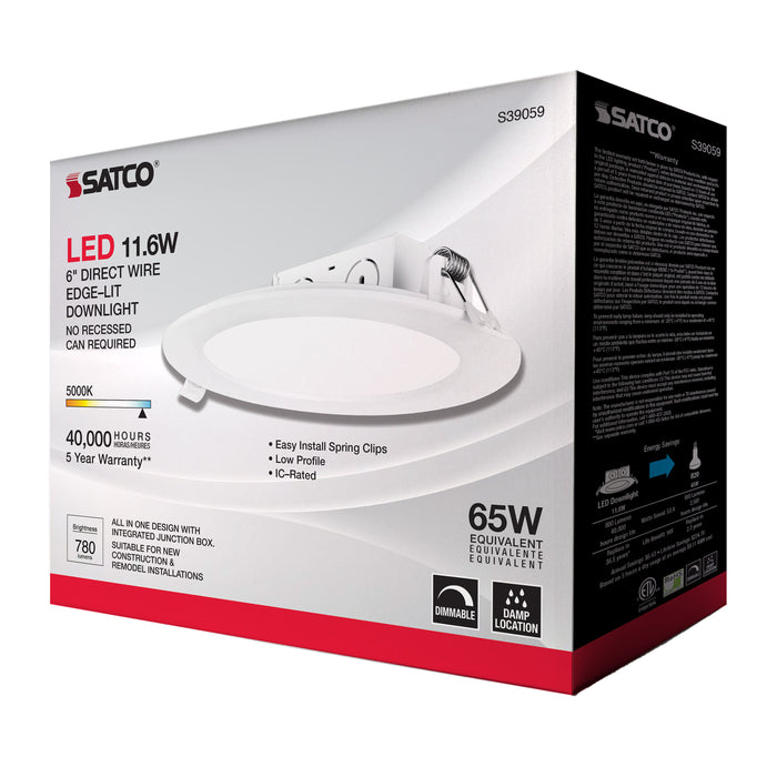 SATCO/NUVO 11.6W LED Direct Wire Downlight Edge-Lit 5-6 Inch 5000K 120V Dimmable (S39059)