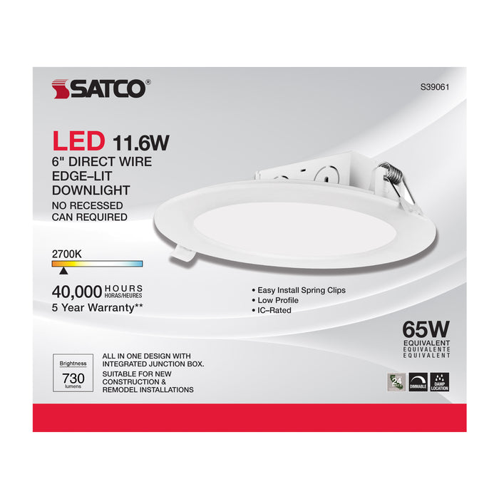 SATCO/NUVO 11.6W LED Direct Wire Downlight Edge-Lit 5-6 Inch 2700K 120V Dimmable (S39061)