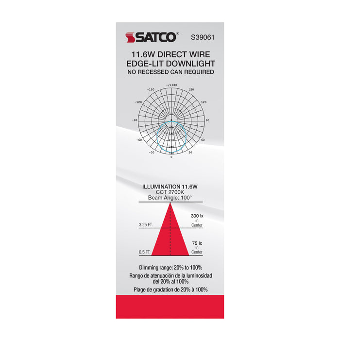 SATCO/NUVO 11.6W LED Direct Wire Downlight Edge-Lit 5-6 Inch 2700K 120V Dimmable (S39061)