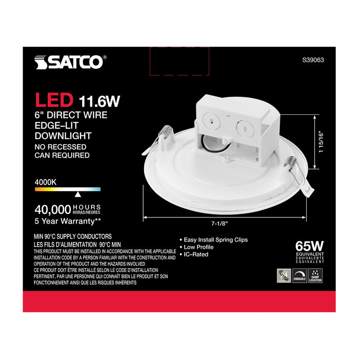 SATCO/NUVO 11.6W LED Direct Wire Downlight Edge-Lit 5-6 Inch 4000K 120V Dimmable (S39063)