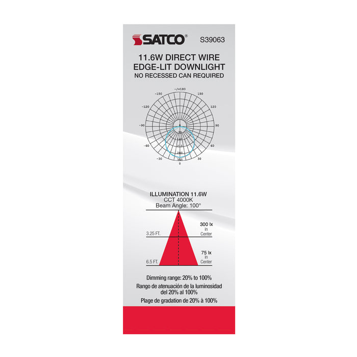 SATCO/NUVO 11.6W LED Direct Wire Downlight Edge-Lit 5-6 Inch 4000K 120V Dimmable (S39063)