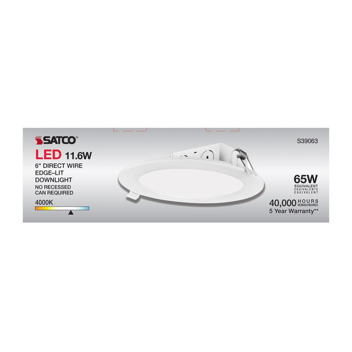 SATCO/NUVO 11.6W LED Direct Wire Downlight Edge-Lit 5-6 Inch 4000K 120V Dimmable (S39063)
