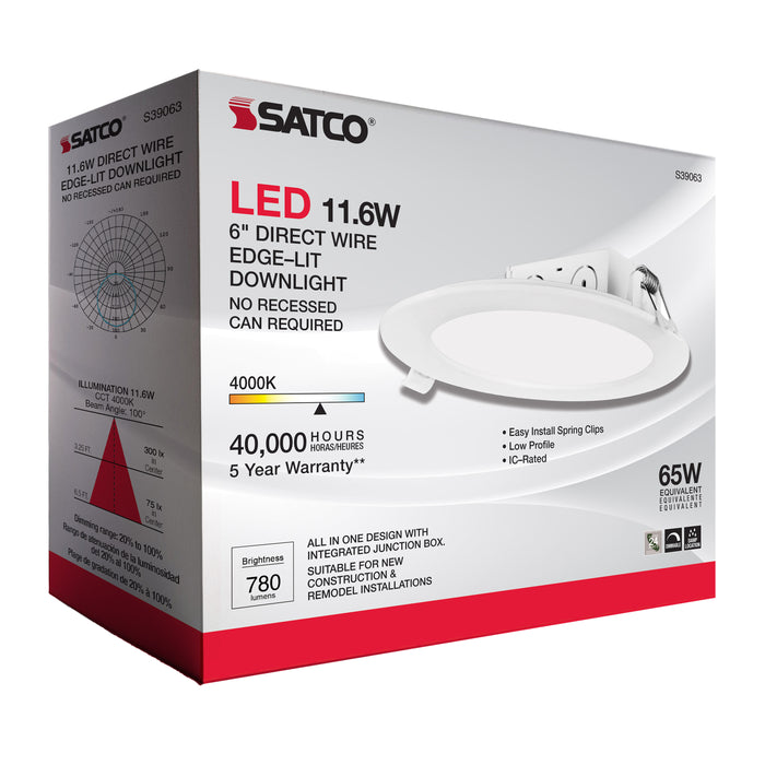SATCO/NUVO 11.6W LED Direct Wire Downlight Edge-Lit 5-6 Inch 4000K 120V Dimmable (S39063)