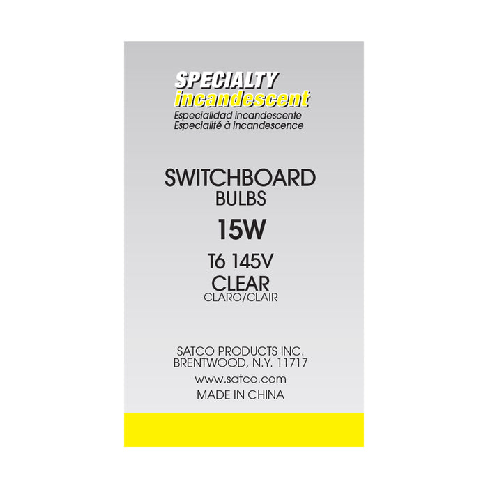 SATCO/NUVO 15W T6 Incandescent Clear 2000 Hours 90Lm Candelabra Base 145V 2700K (S3912)