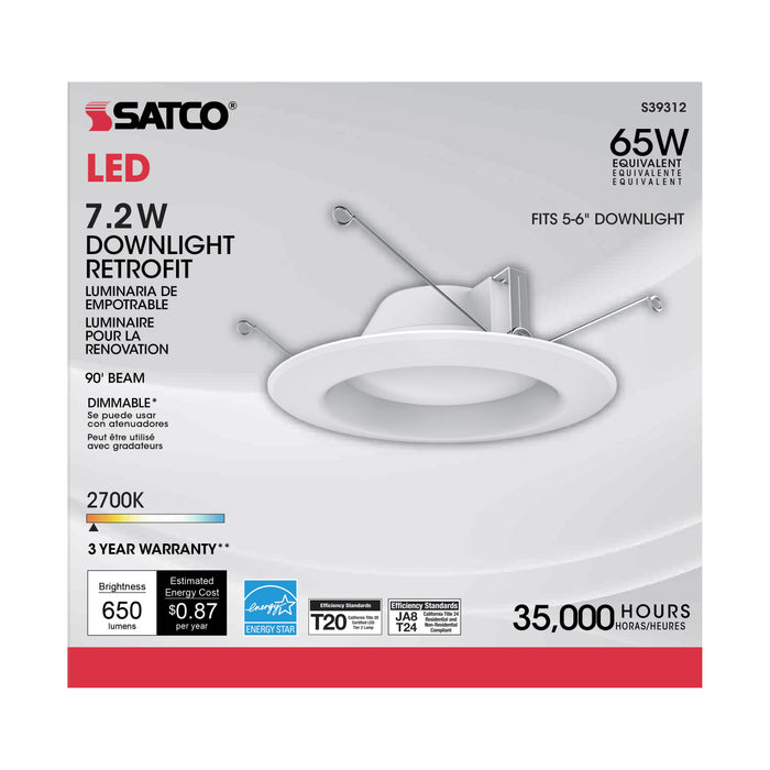 SATCO/NUVO 7.2W LED Downlight Retrofit 5-6 Inches 2700K 120V White Finish (S39312)