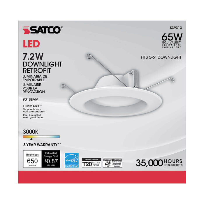 SATCO/NUVO 7.2W LED Downlight Retrofit 5-6 Inches 3000K 120V White Finish (S39313)