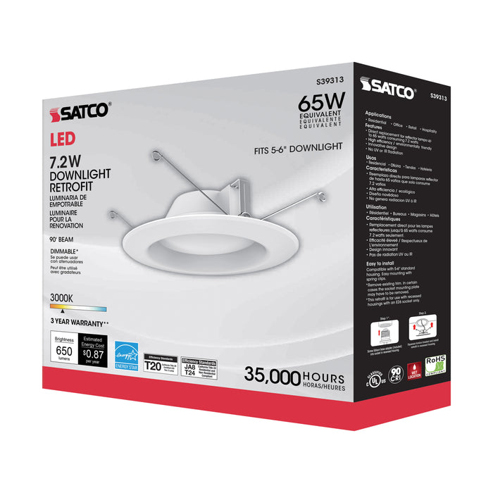 SATCO/NUVO 7.2W LED Downlight Retrofit 5-6 Inches 3000K 120V White Finish (S39313)